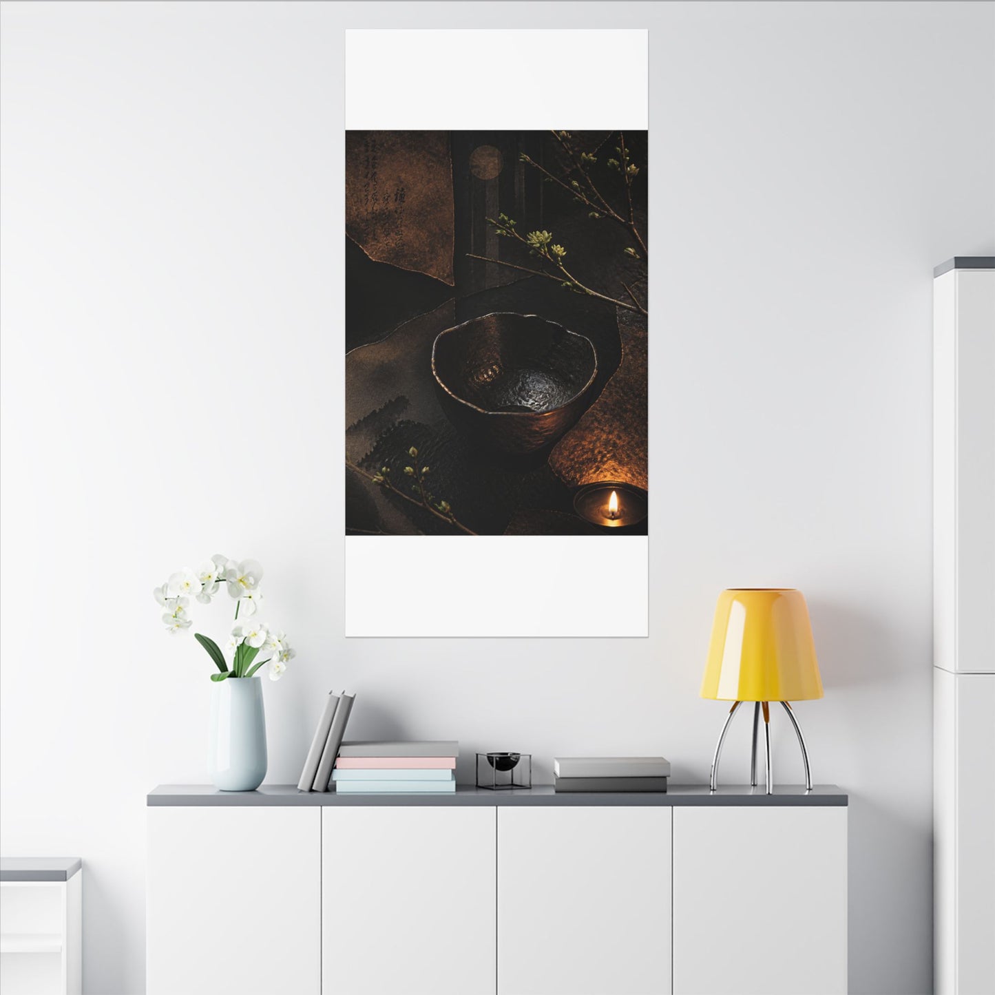 Atmospheric Ceramic Bowl Canvas Art - Shadow Zen Dark Japandi
