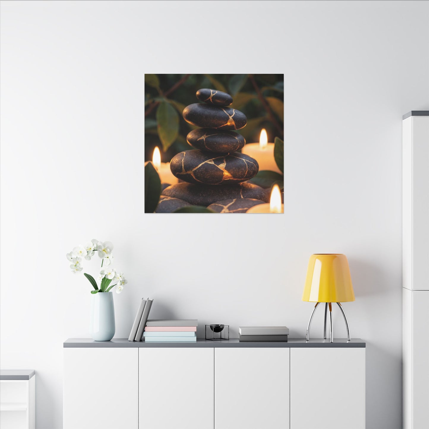 Summer River Stones Gold Vein Canvas Art | Philosophical Decor
