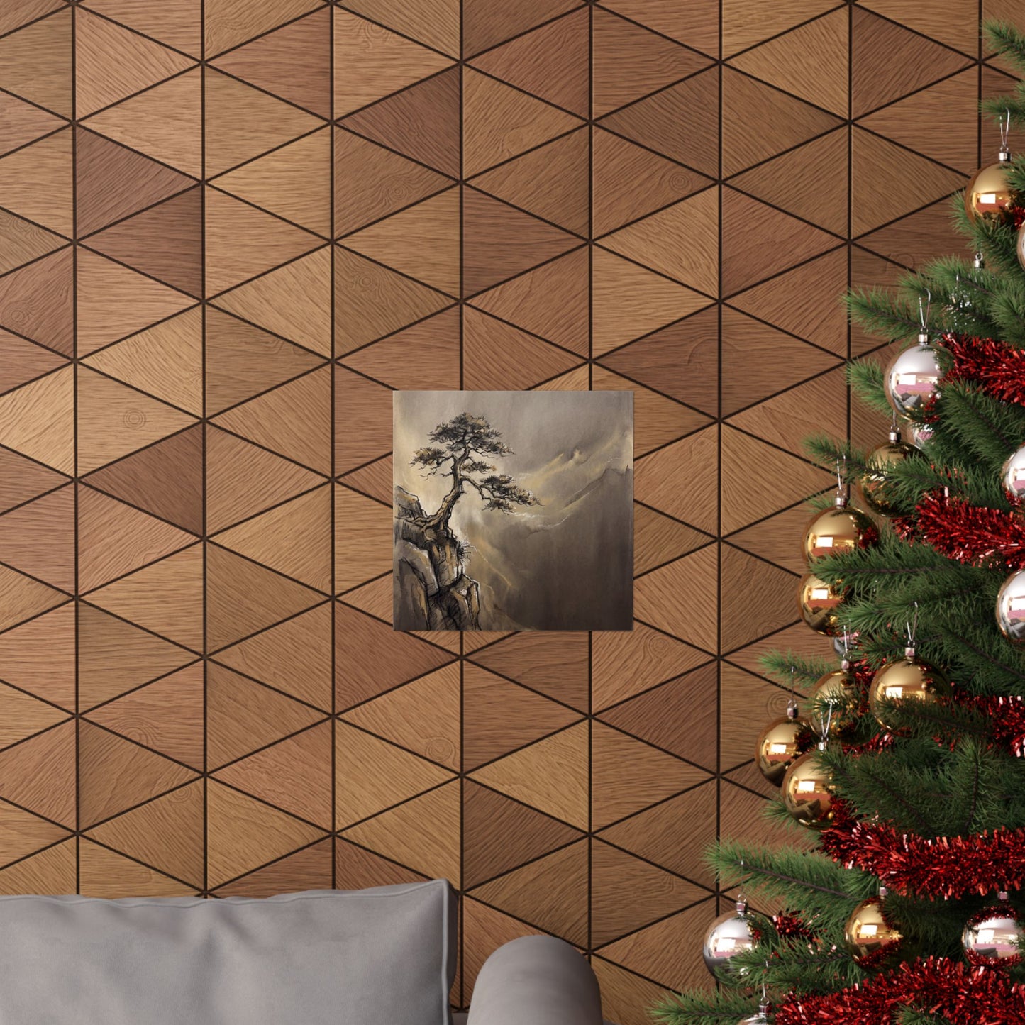 Golden Hour Pine Tree Wall Art Print - Dark Japandi Ma