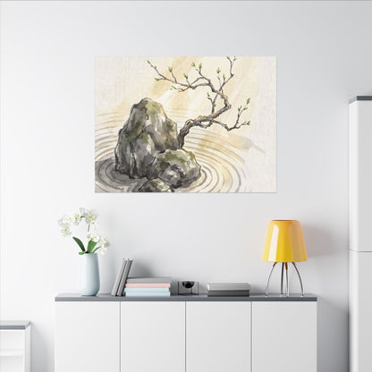Serene Rock Garden Canvas Art - Sumi E Zen