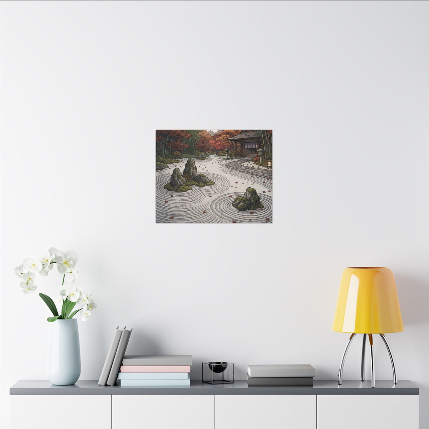 Autumn Rock Garden Ukiyo E Inspired Canvas Art | Peaceful Decor