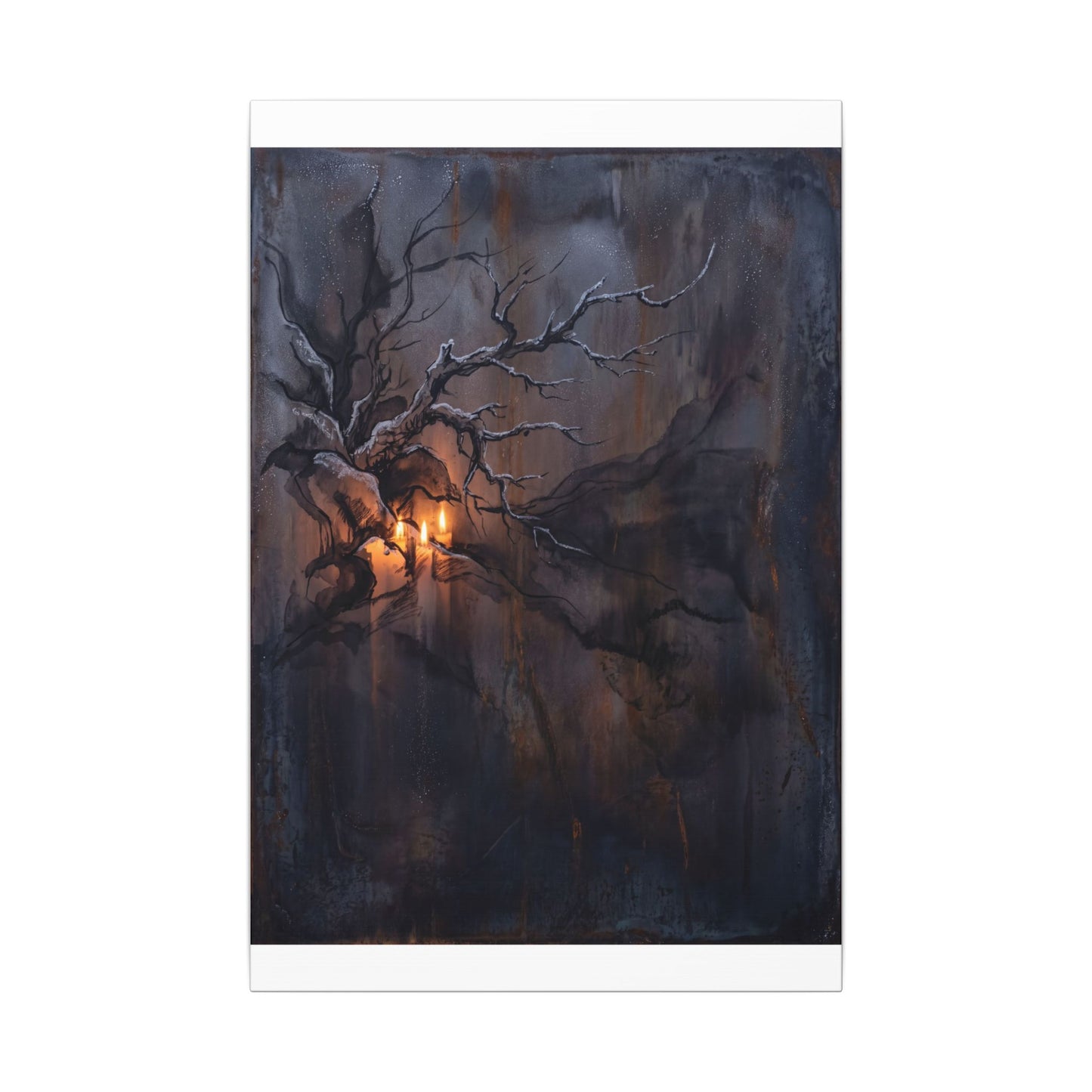 Winter Rust Patina Charcoal Ink Canvas Art | Atmospheric Decor