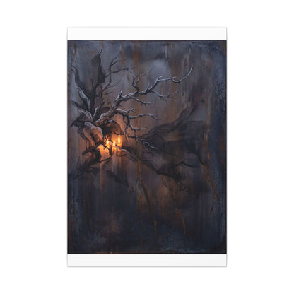 Winter Rust Patina Charcoal Ink Canvas Art | Atmospheric Decor
