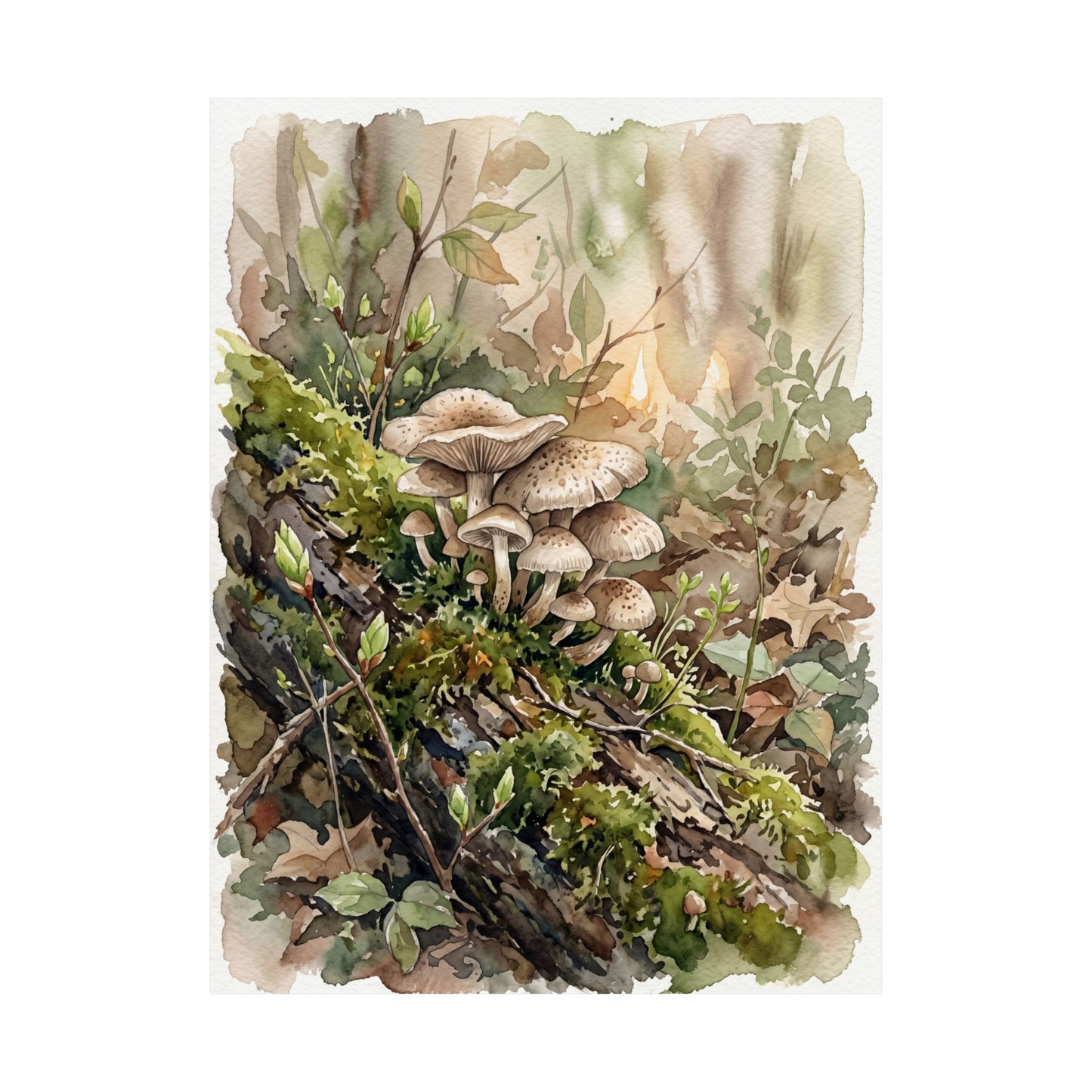 Wild Mushrooms Watercolor Wall Art Print | Neutral Japandi Art