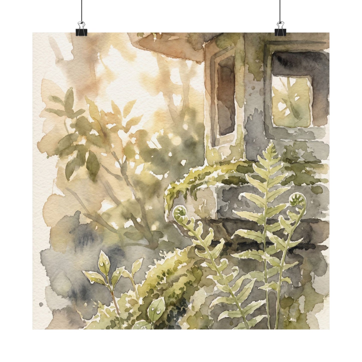 Seijaku Stone Lantern Wall Art Print - Japandi Watercolor