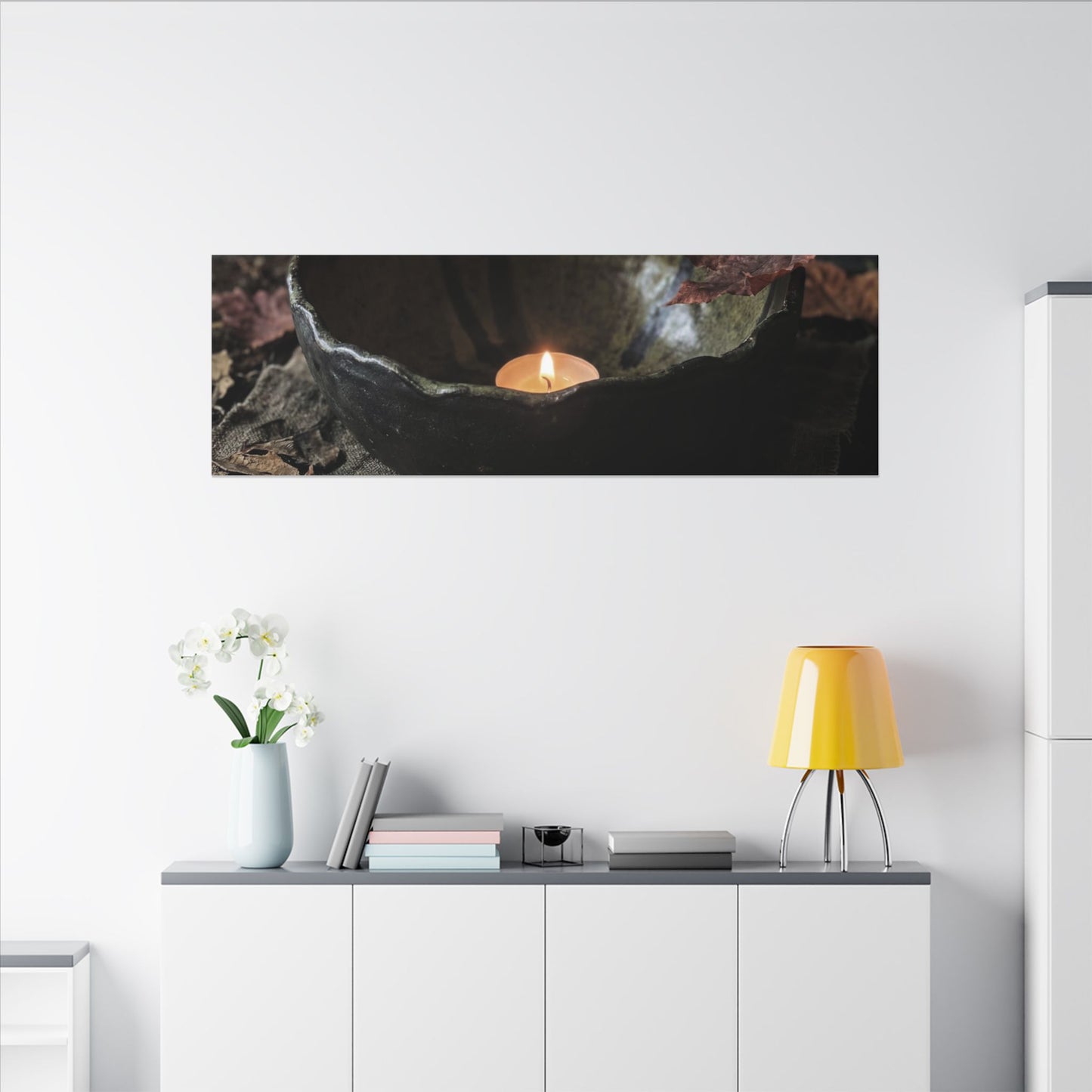 Candlelight Ceramic Bowl Canvas Art - Dark Japandi Kanso