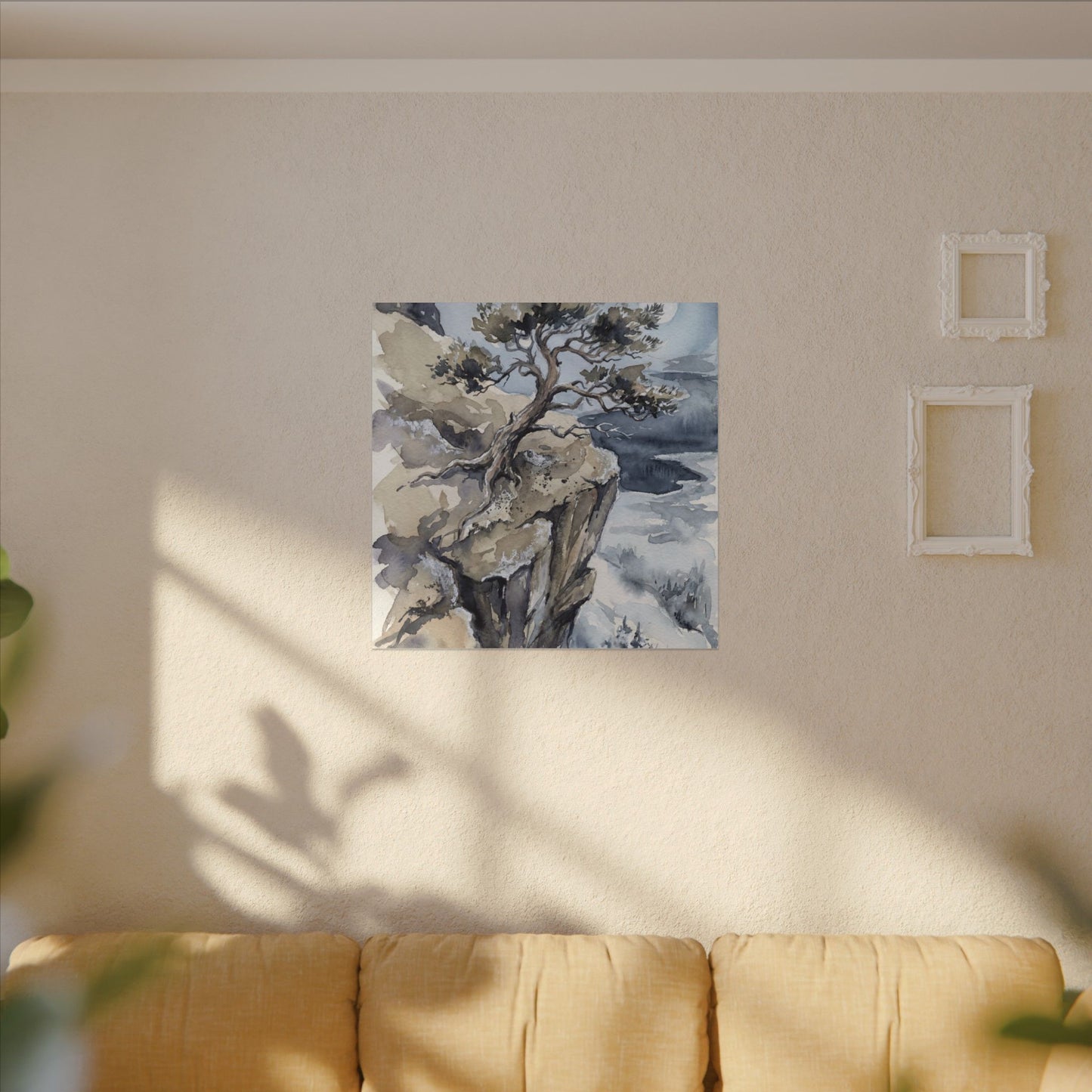 Pine Tree Canvas Art | Winter Japandi Watercolor Art