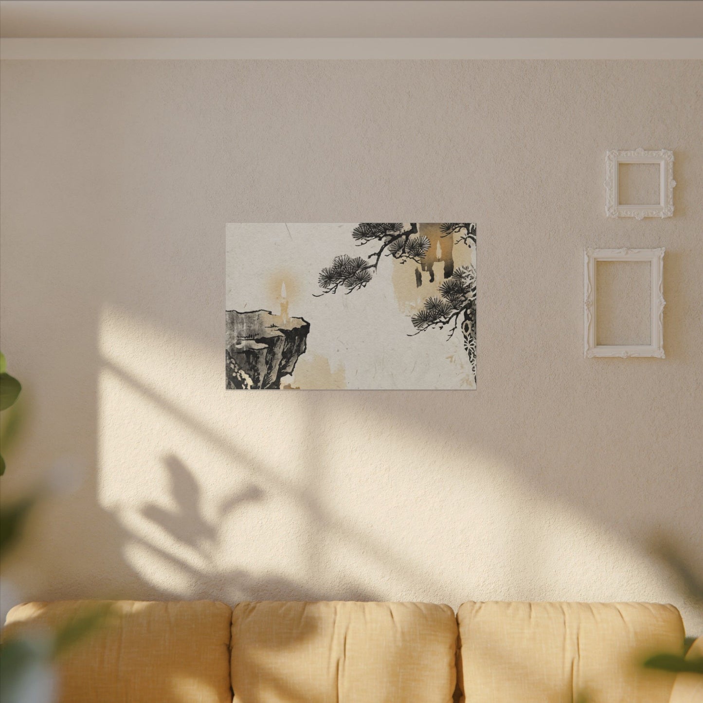 Japandi Pine Tree in Candlelight | Japanese Pattern Canvas Art