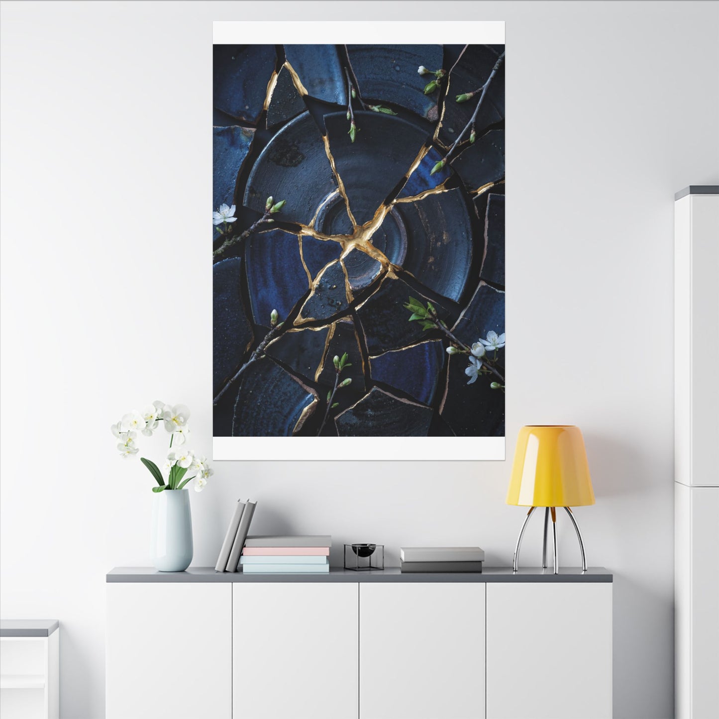 Moonlight Broken Pottery Canvas Art - Kintsugi Fukinsei