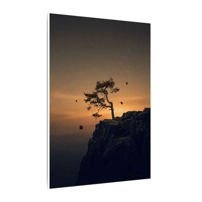 Dark Japandi Pine Tree in Golden Hour | Moody Minimal Canvas Art