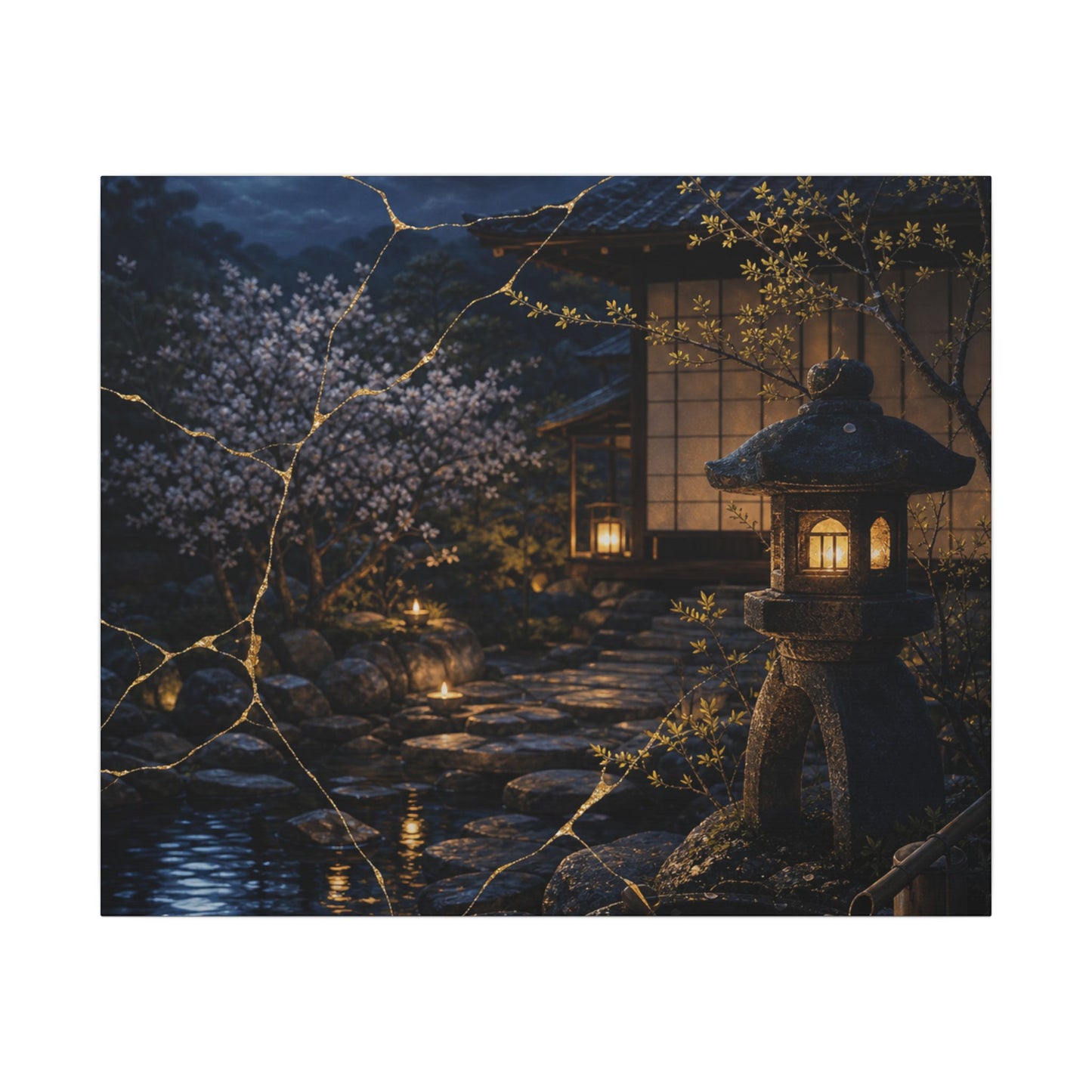Seijaku Moonlit Garden Canvas Art - Kintsugi Gold Vein