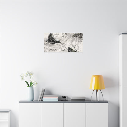 Rock Garden Canvas Art | Winter Zen Sumi E Art