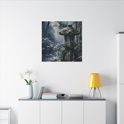 Zen Stone Lantern in Dappled | Sumi E Canvas Art