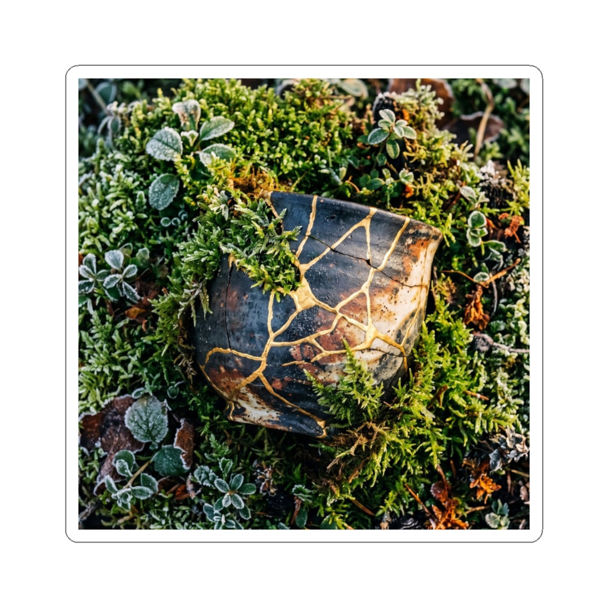 Moss Close Up Sticker | Winter Kintsugi Gold Repair Art