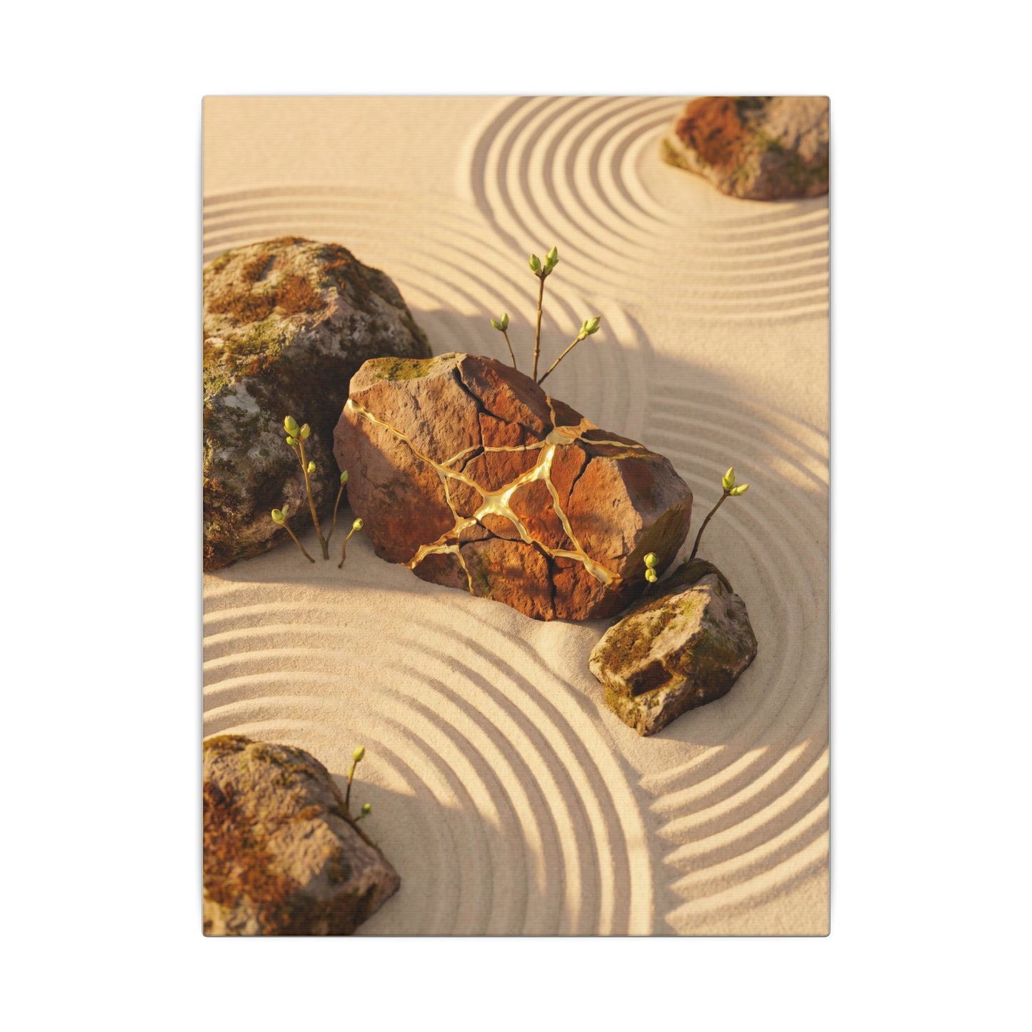 Kanso Rock Garden Canvas Art - Kintsugi Crackle Gold