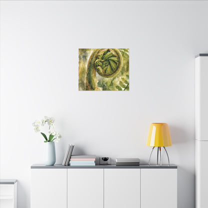 Japandi Fern Unfurling in Dappled | Watercolor Canvas Art