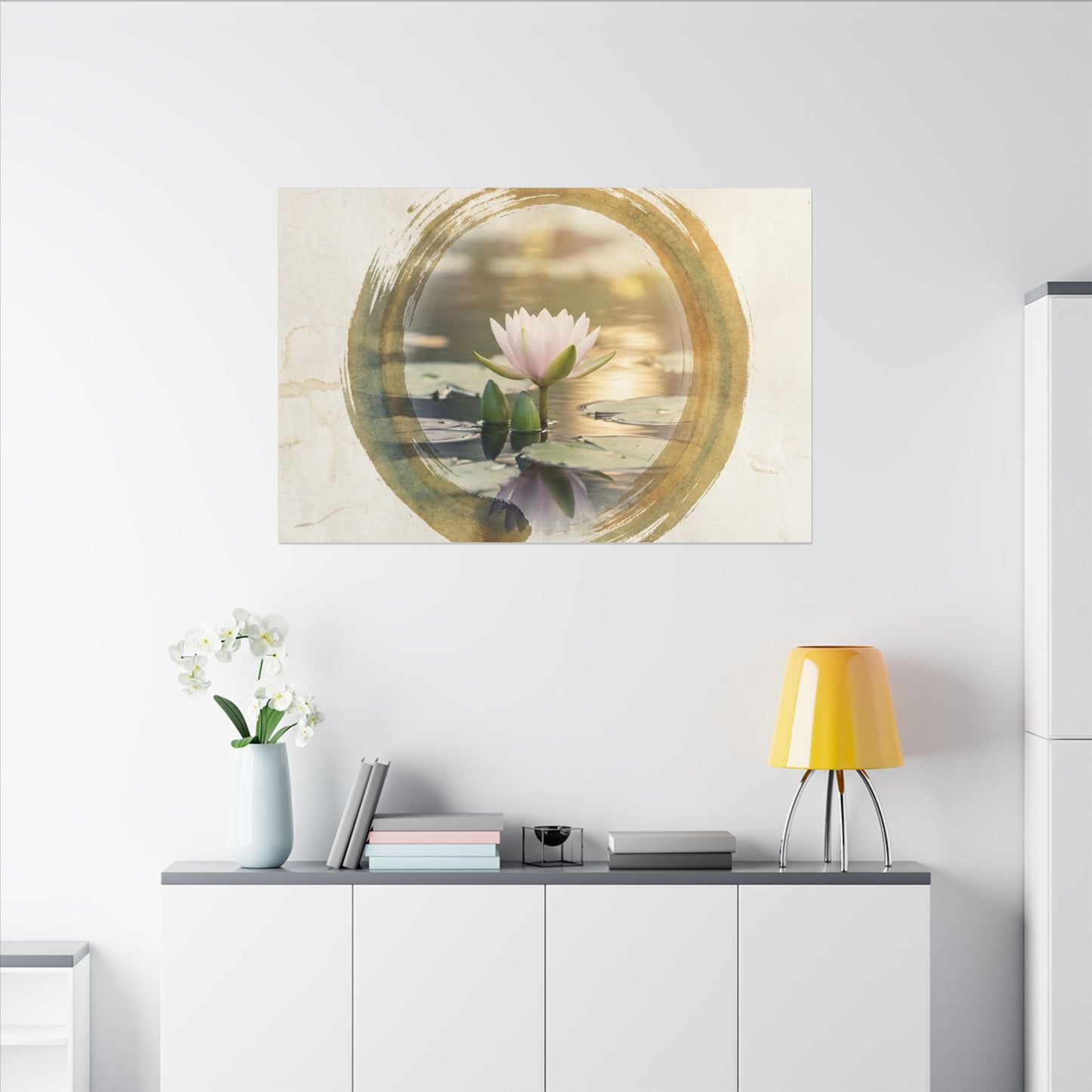 Peaceful Lotus Flower Canvas Art - Enso Zen
