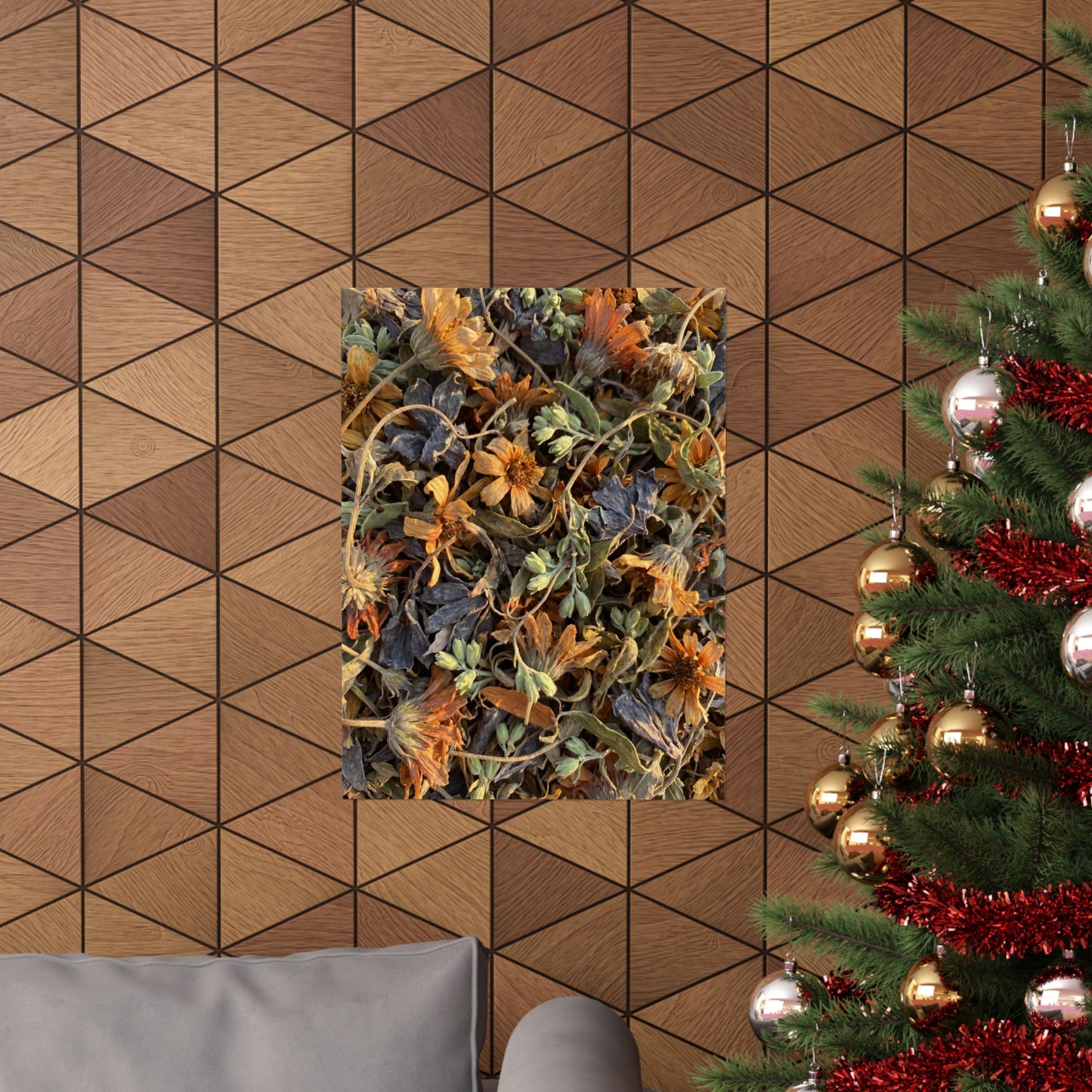 Spring Dried Flowers Japanese Pattern Wall Art Print | Warm Decor