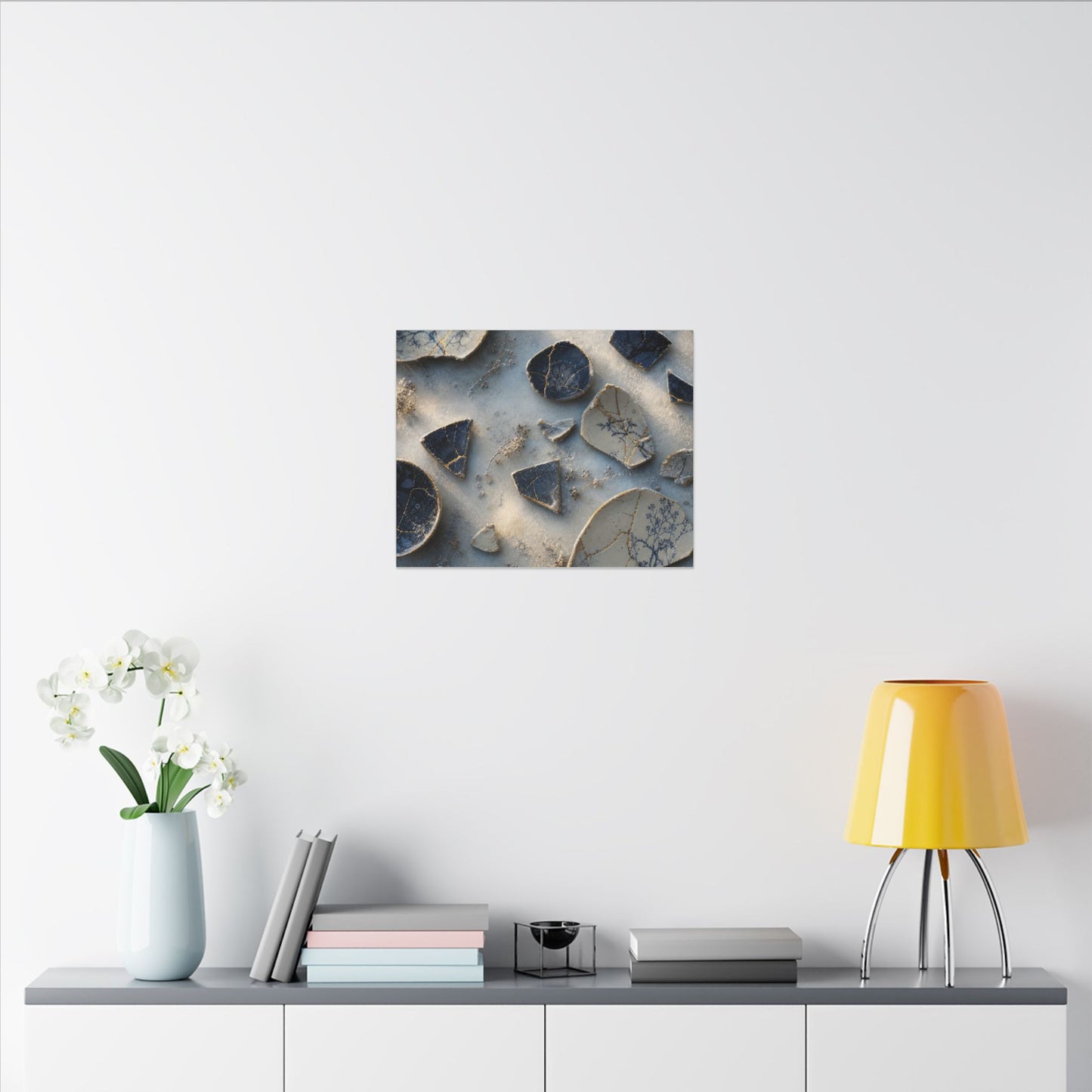 Broken Pottery Canvas Art | Winter Kintsugi Gold Vein Art