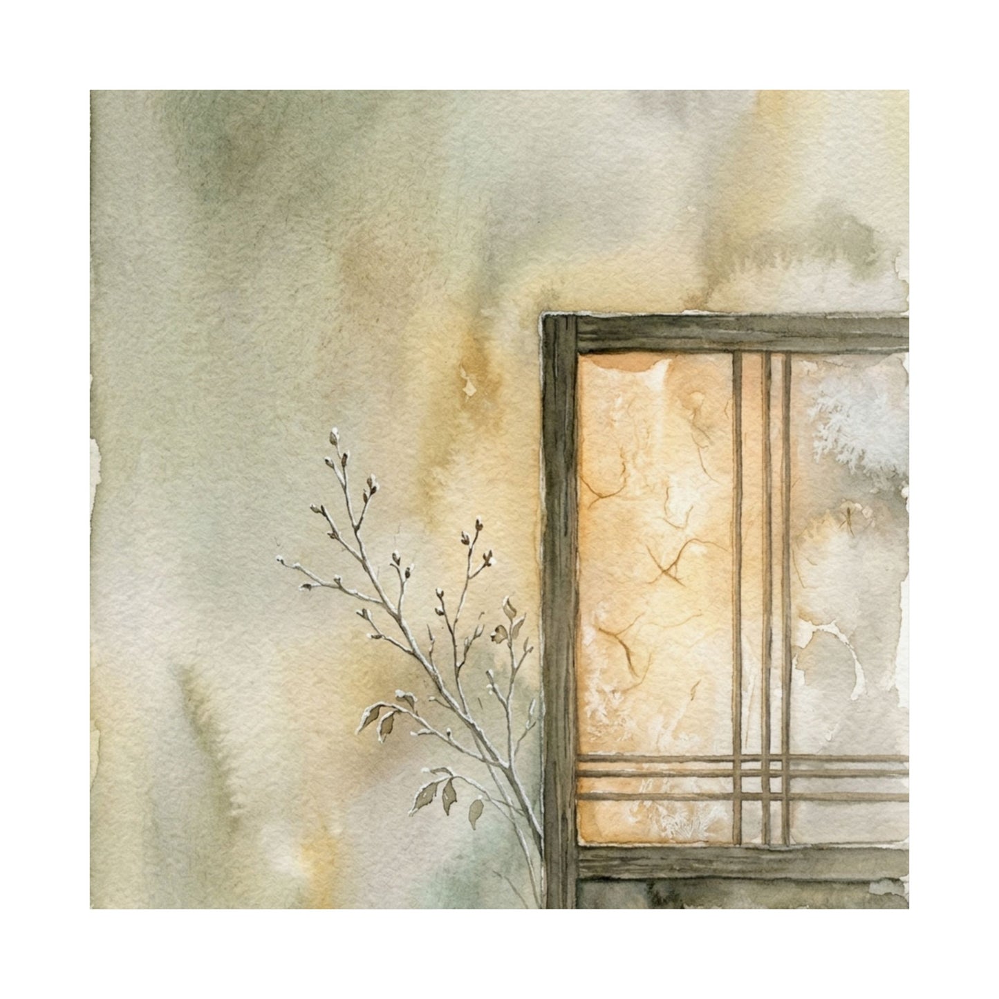 Shoji Screen Winter Wall Art Print | Japandi Earthy Design