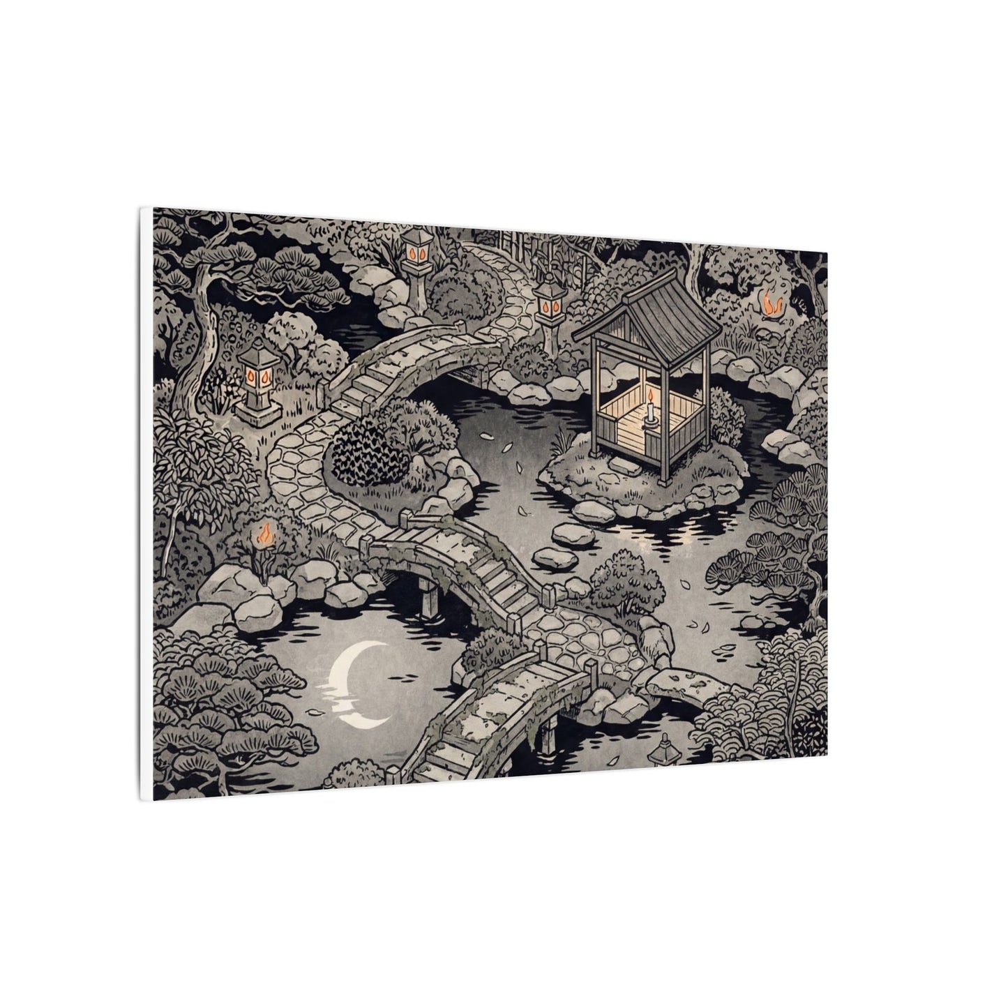 Moonlit Garden Ukiyo E Inspired Canvas Art | Serene Zen Art