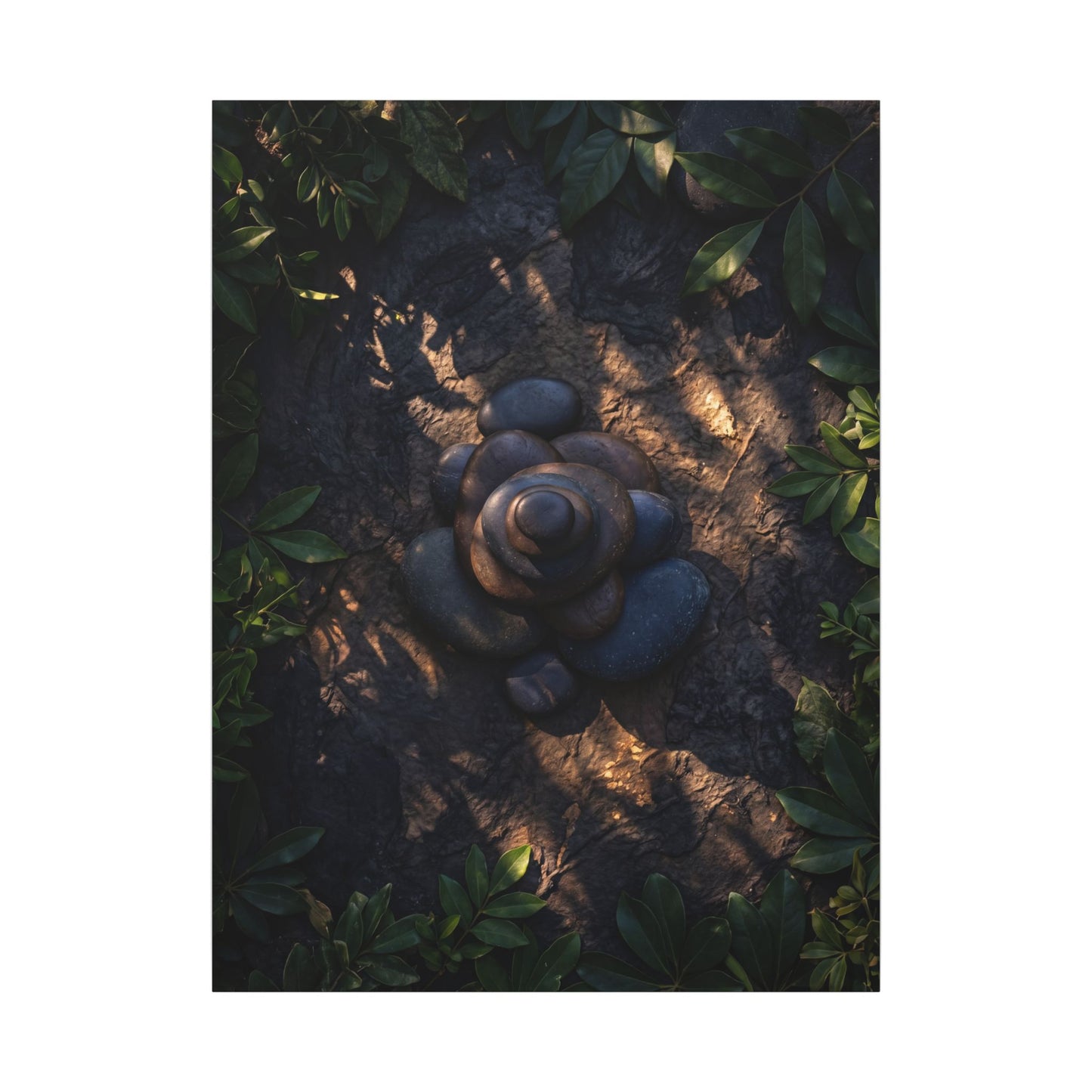 Ma River Stones Canvas Art - Dark Japandi Dark Texture