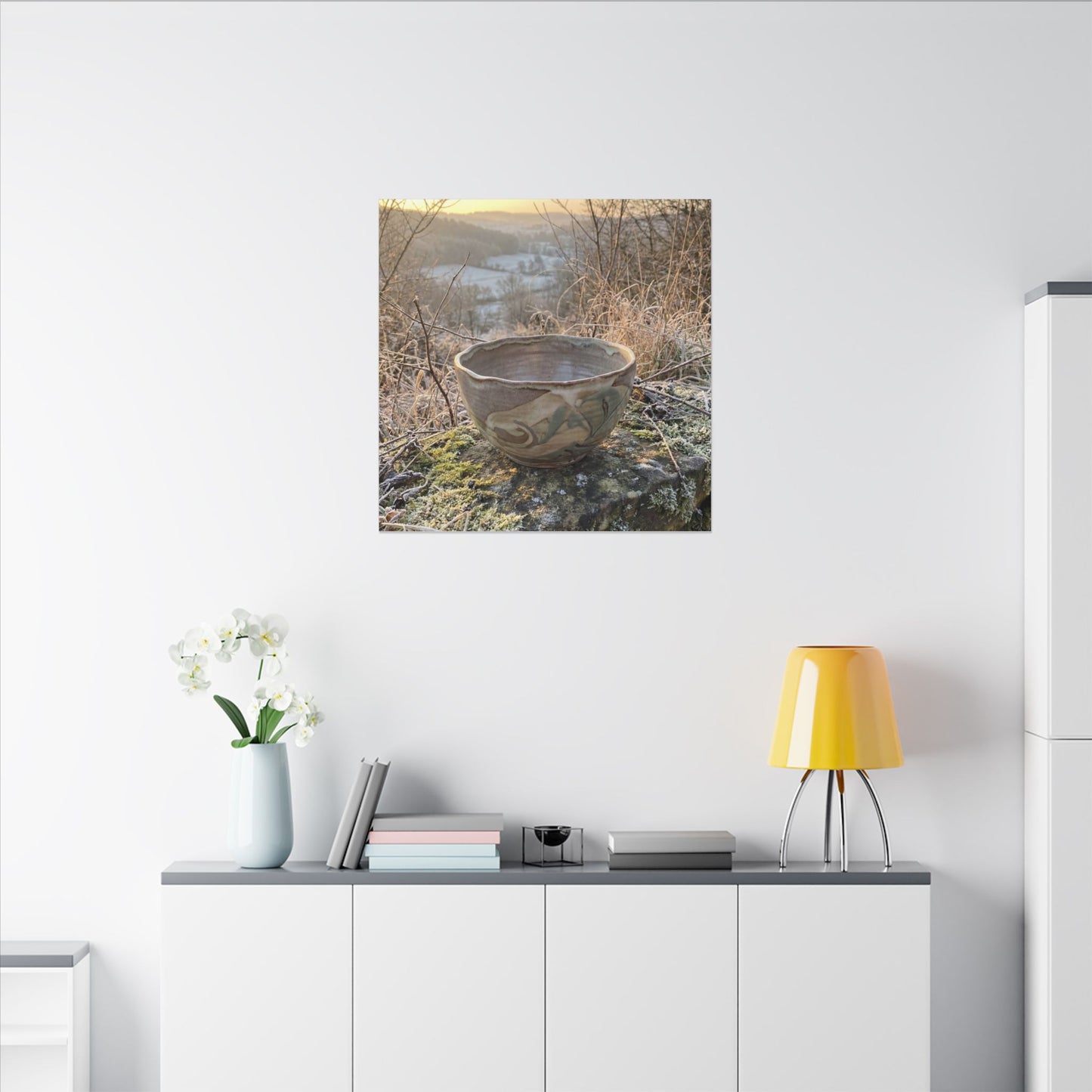 Golden Hour Ceramic Bowl Canvas Art - Japandi Shibui