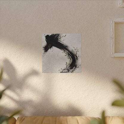 Ink Brushstroke Spring Canvas Art | Dark Japandi Sophisticated Design