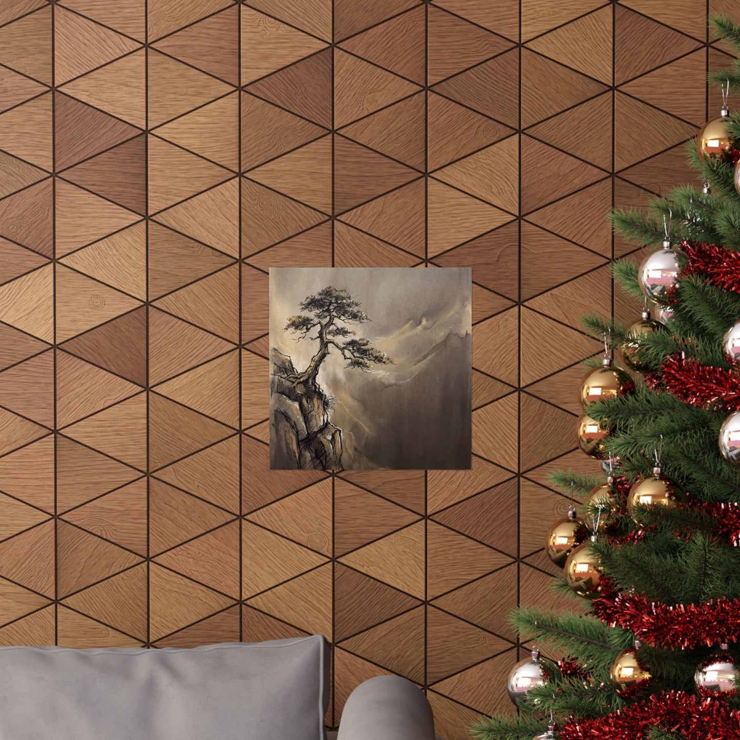 Golden Hour Pine Tree Wall Art Print - Dark Japandi Ma