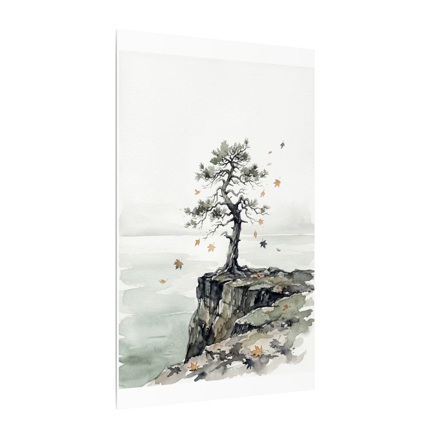 Japandi Pine Tree in Overcast | Watercolor Canvas Art