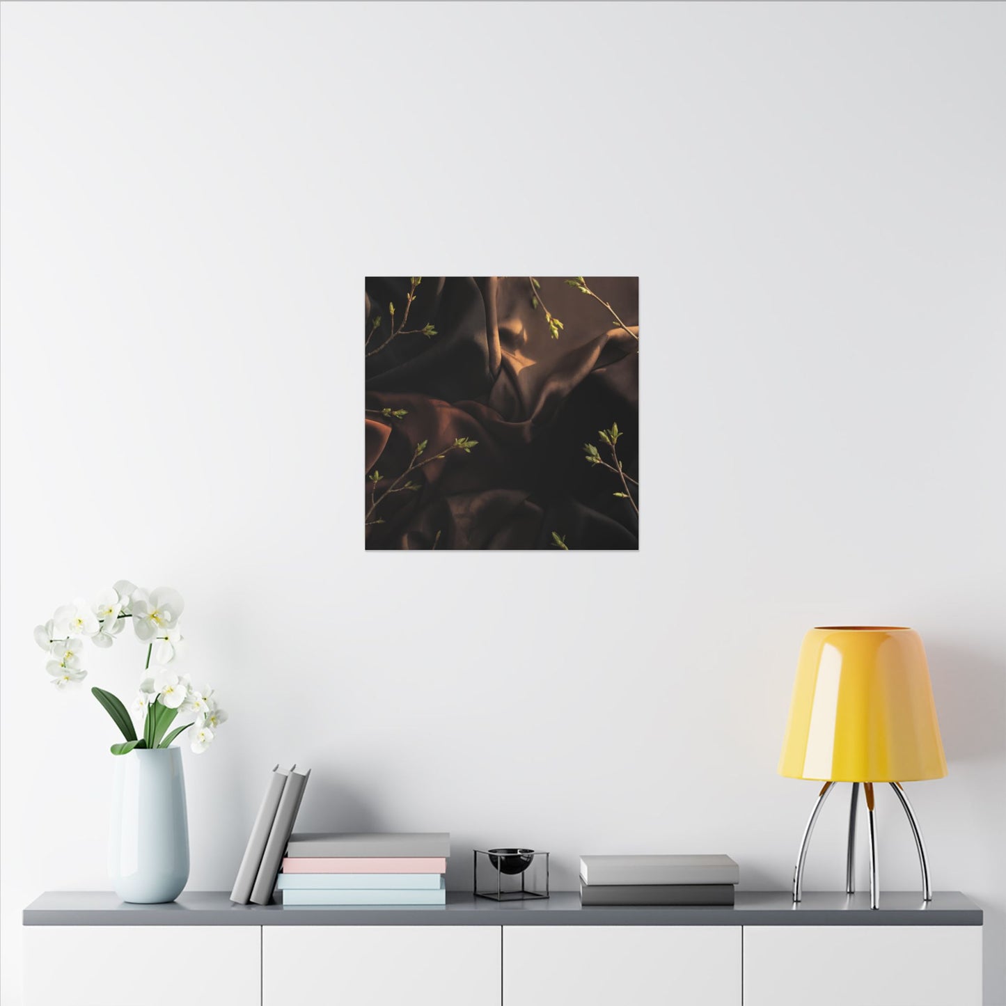 Dark Japandi Silk Drape in Golden Hour | Moody Minimal Canvas Art