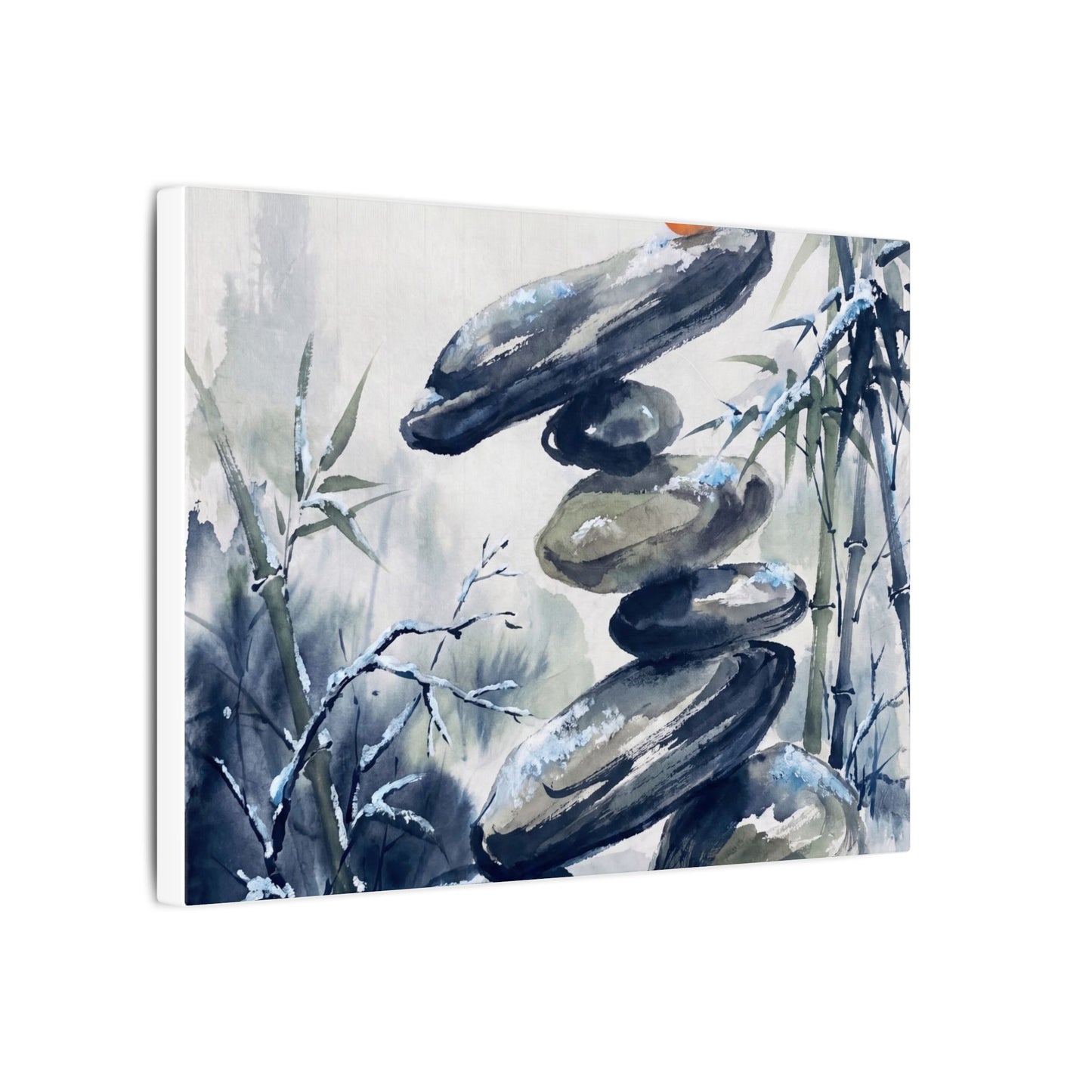 Zen River Stones in Moonlight | Sumi E Canvas Art