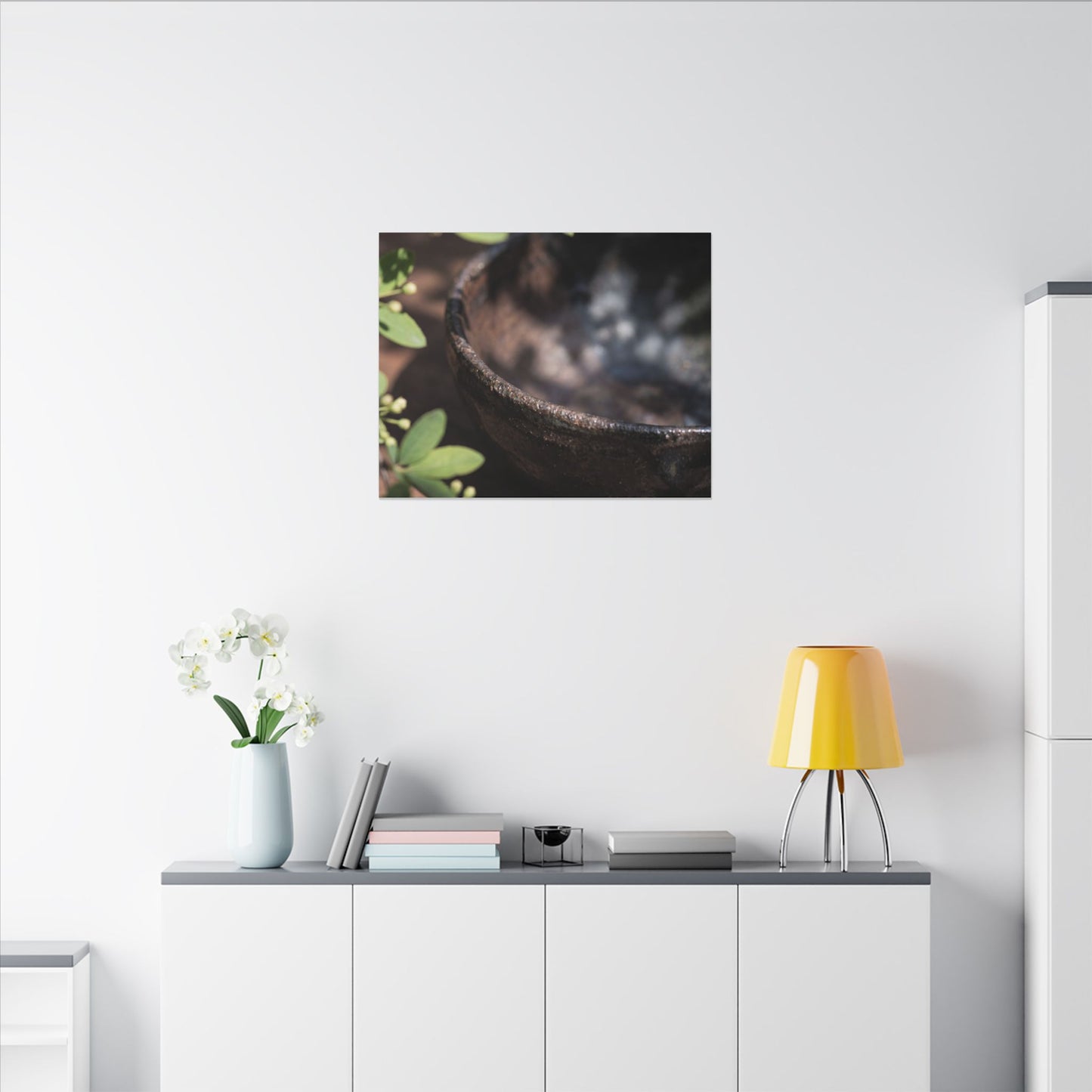 Ceramic Bowl Shadow Zen Canvas Art | Moody Dark Japandi Art