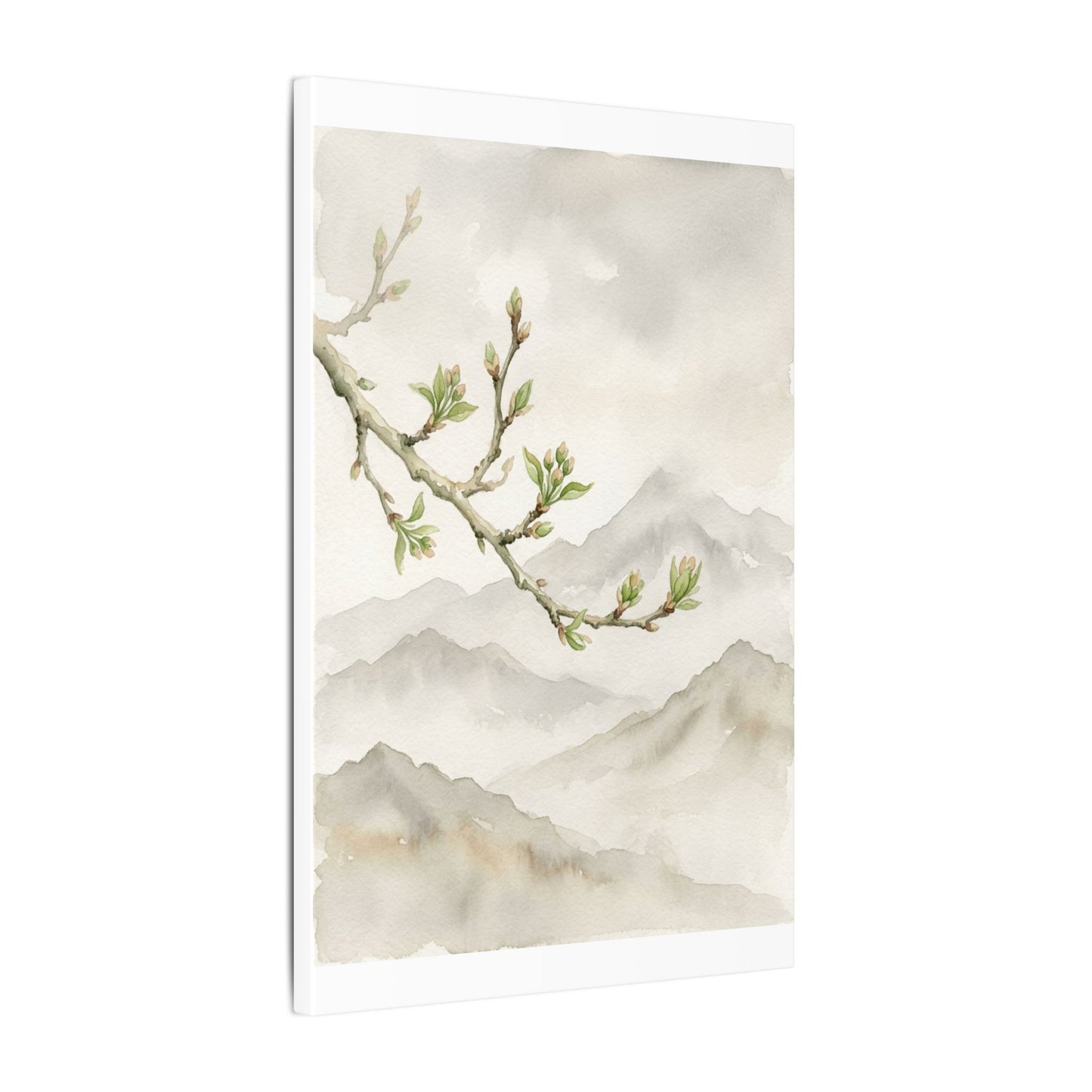 Spring Mountain Mist Watercolor Canvas Art | Cozy Decor