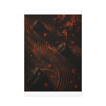 Dark Japandi Rock Garden in Golden Hour | Charcoal Ink Canvas Art