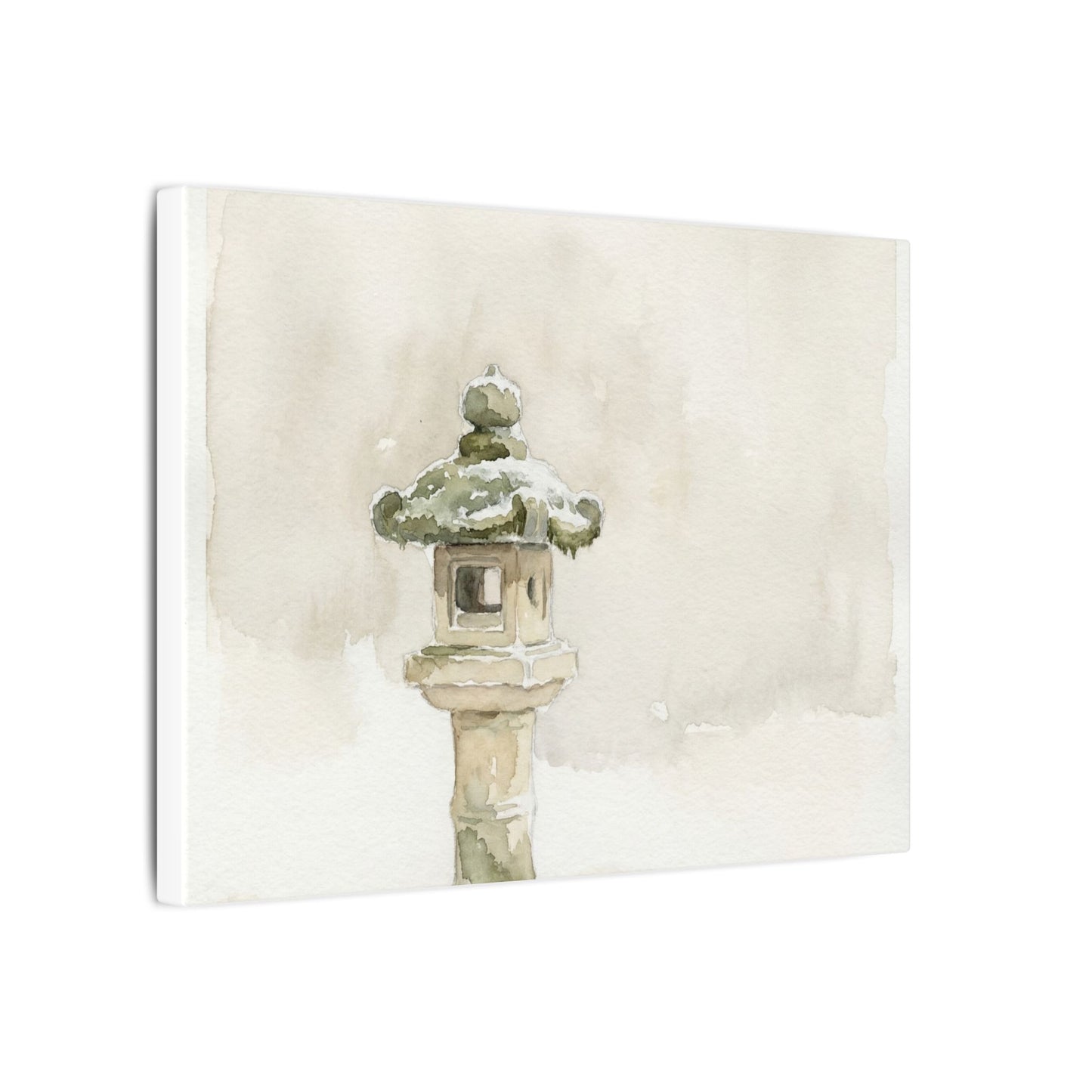 Stone Lantern Winter Canvas Art | Japandi Earthy Design