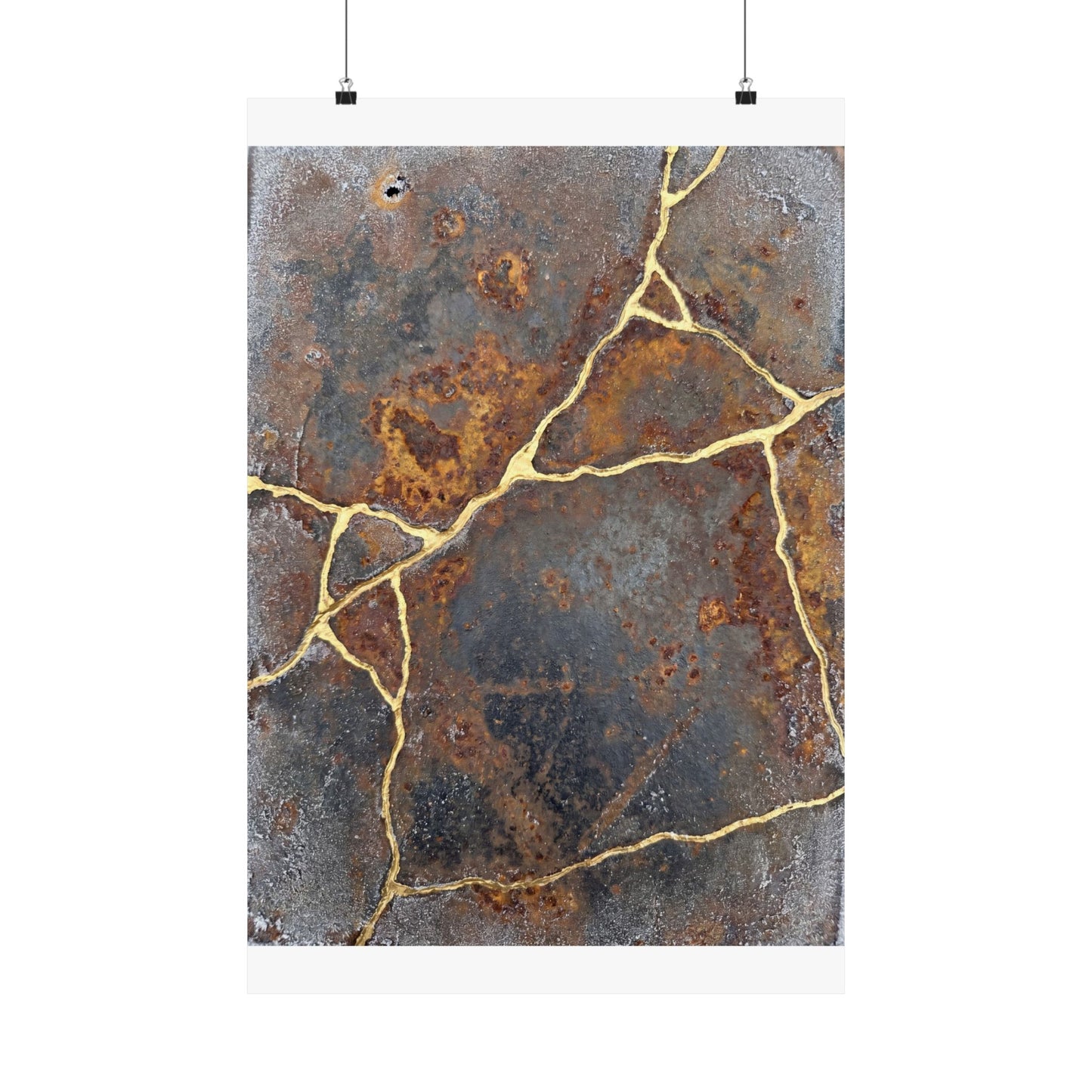 Kintsugi Rust Patina in Overcast | Gold Repair Wall Art Print