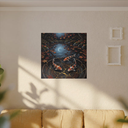 Koi Pond Canvas Art | Autumn Kintsugi Gold Repair Art