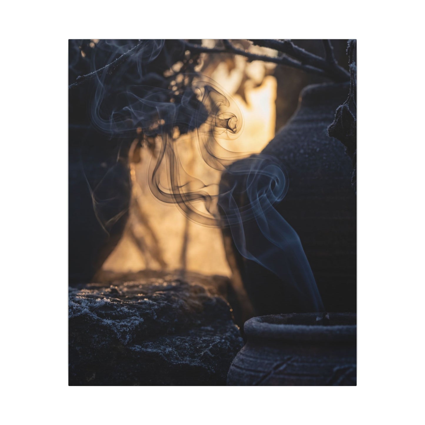 Incense Smoke Canvas Art | Winter Dark Japandi Shadow Zen Art