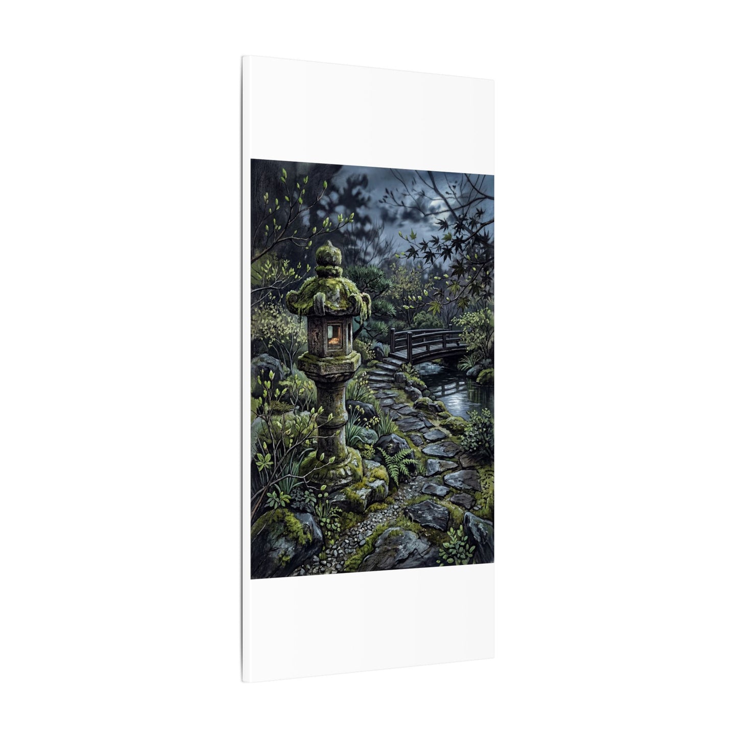 Japandi Stone Lantern in Moonlight | Texture Canvas Art