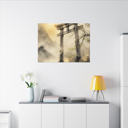Spring Torii Gate Sumi E Canvas Art | Tranquil Decor