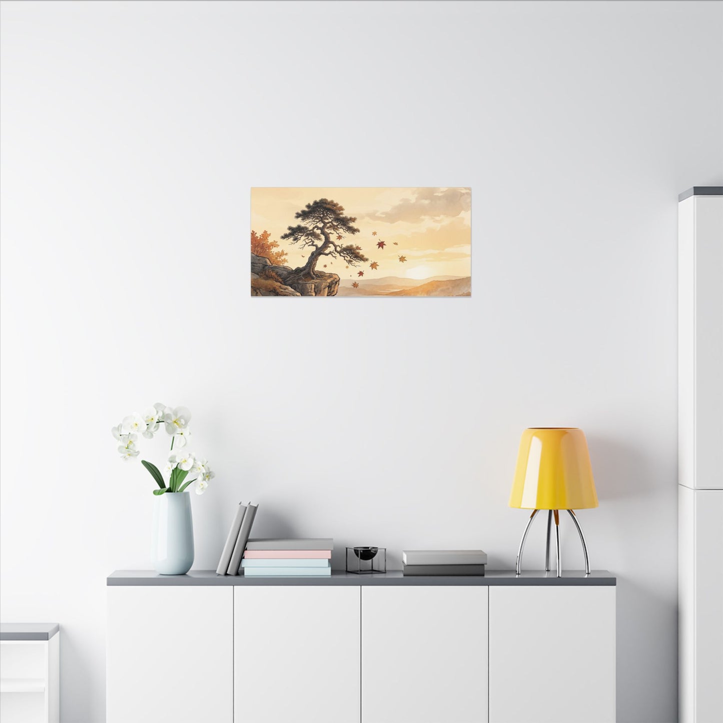 Pine Tree Autumn Canvas Art | Japandi Warm Design
