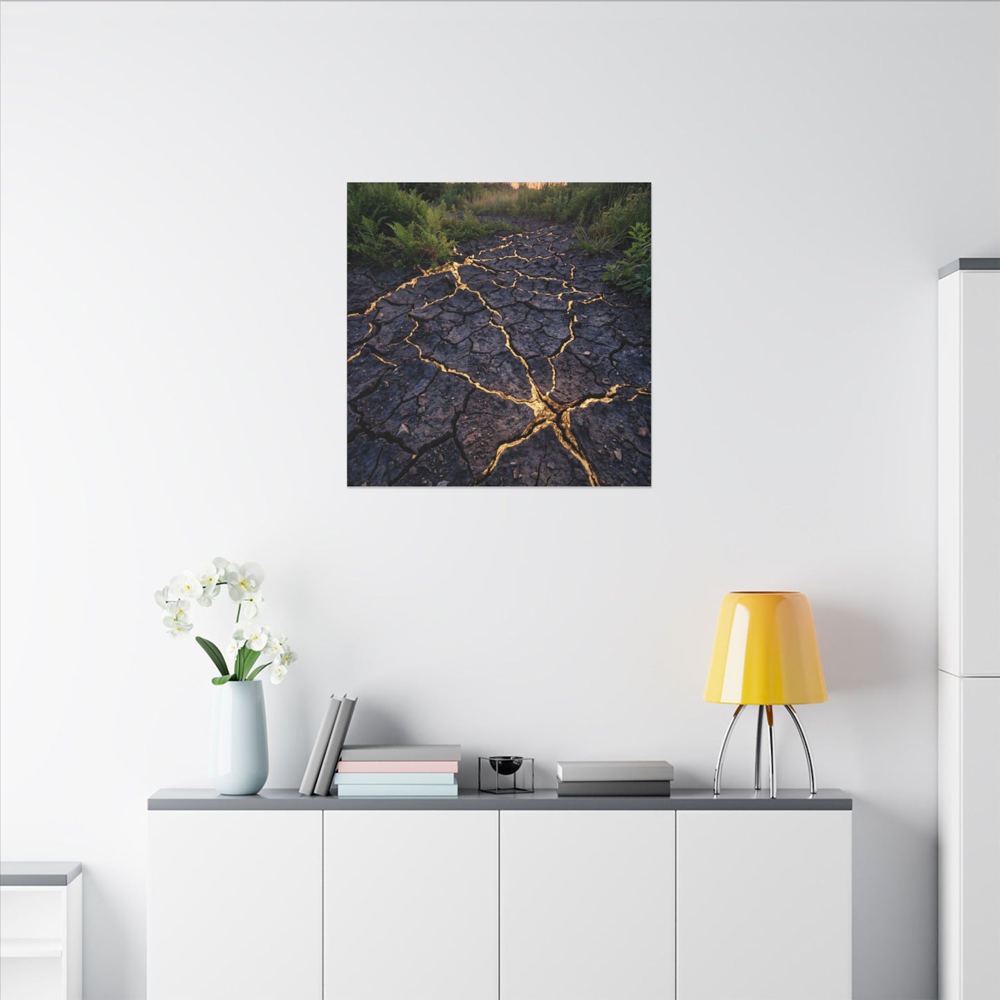 Cracked Earth Canvas Art | Summer Kintsugi Crackle Gold Art