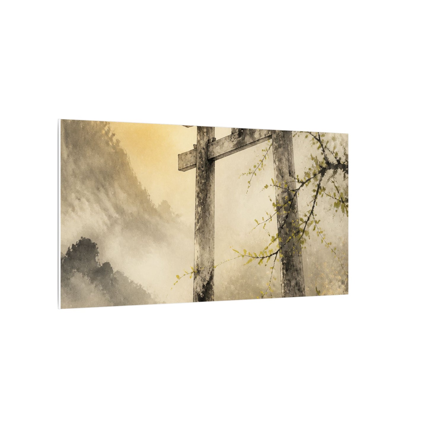 Spring Torii Gate Sumi E Canvas Art | Tranquil Decor