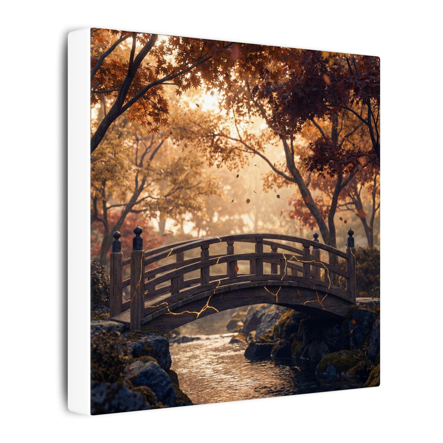 Autumn Wooden Bridge Gold Vein Canvas Art | Resilient Decor