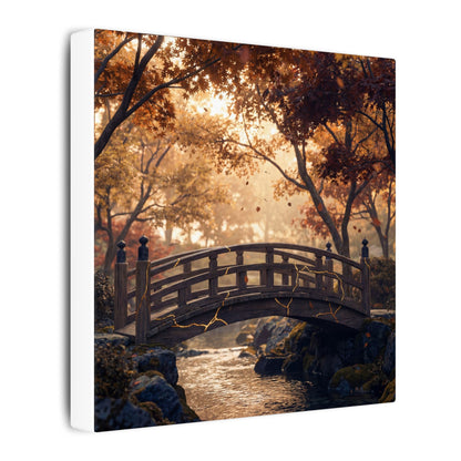 Autumn Wooden Bridge Gold Vein Canvas Art | Resilient Decor