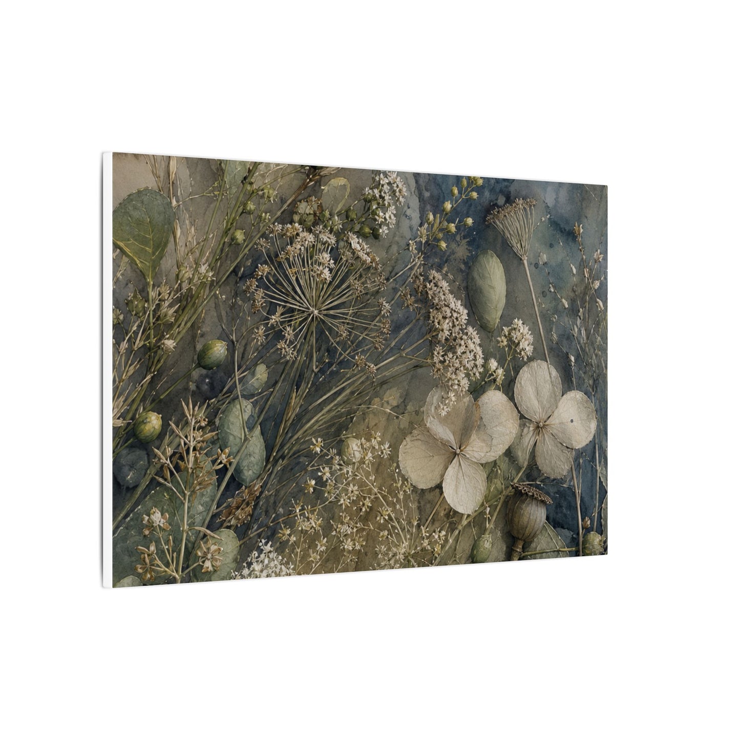 Japandi Dried Flowers in Moonlight | Watercolor Canvas Art