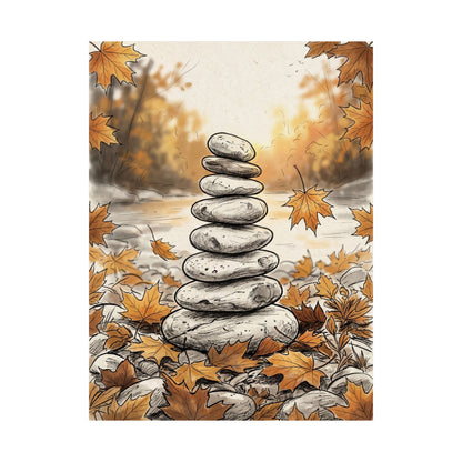 Autumn River Stones Minimal Line Wall Art Print | Neutral Decor
