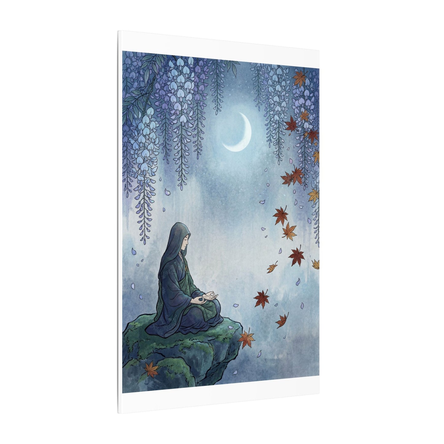 Zen Wisteria in Moonlight | Ukiyo E Inspired Canvas Art