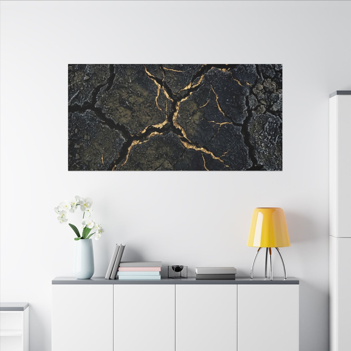 Overcast Cracked Earth Canvas Art - Dark Japandi Ma